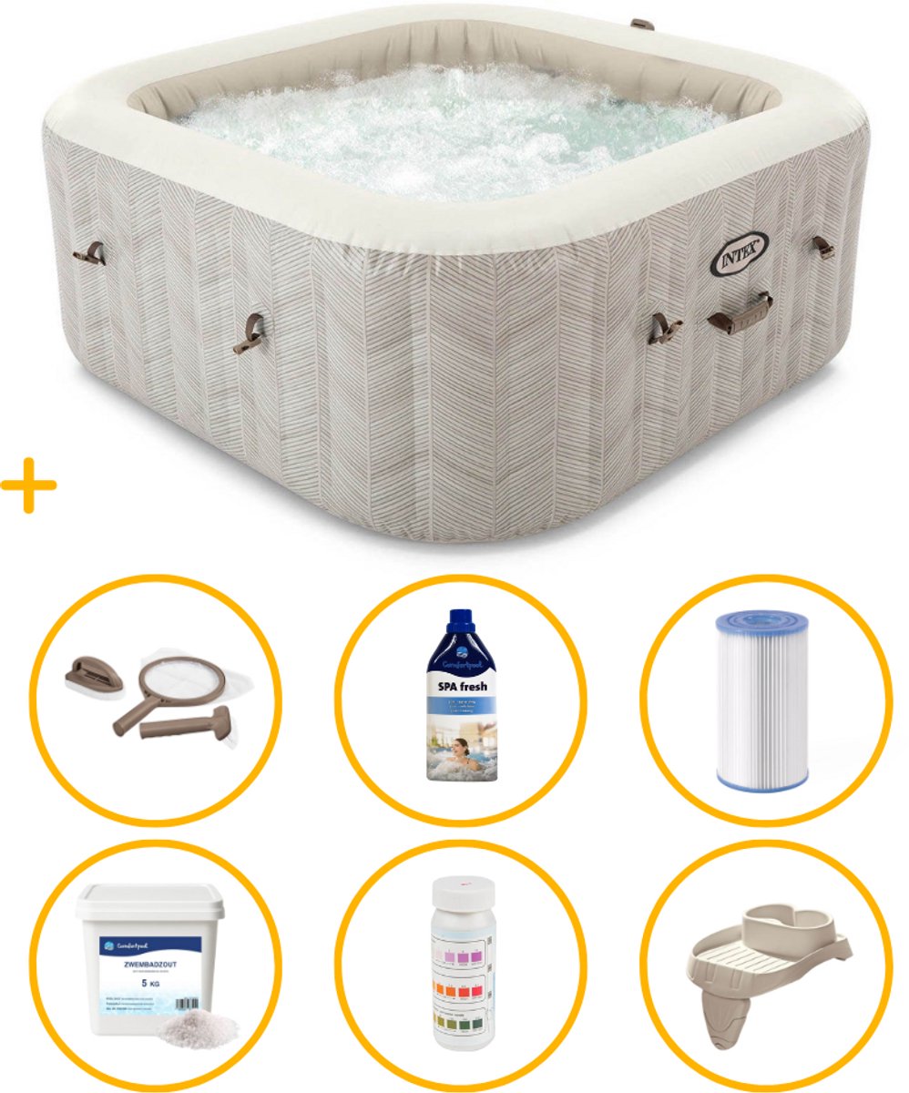   opblaasbare spa | 4-persoons Chevron Deluxe | Pakket | Spa filter | 5 kg zwembadzout | Onderhoudsset | Spa reiniger | Teststrips | Bekerhouder